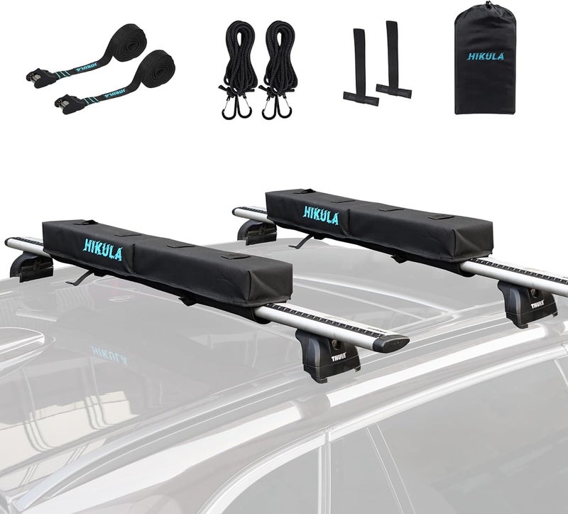 HIKULA 31''Soft Roof Rack Pads for Various Crossbars with Two 15' Premium Scratch Resistant Silicone Buckle, PP Rope,Quick Loop and Storage Bag, for SUPs, Surfboards, Kayaks, Canoes Includes Storage Bag - Image 1